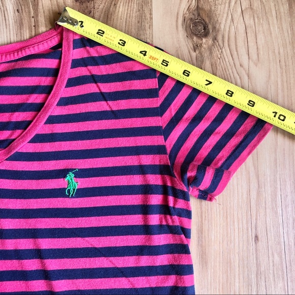 RALPH LAUREN T Shirt V Neck Horizontal Striped Medium Women’s - Picture 7 of 14